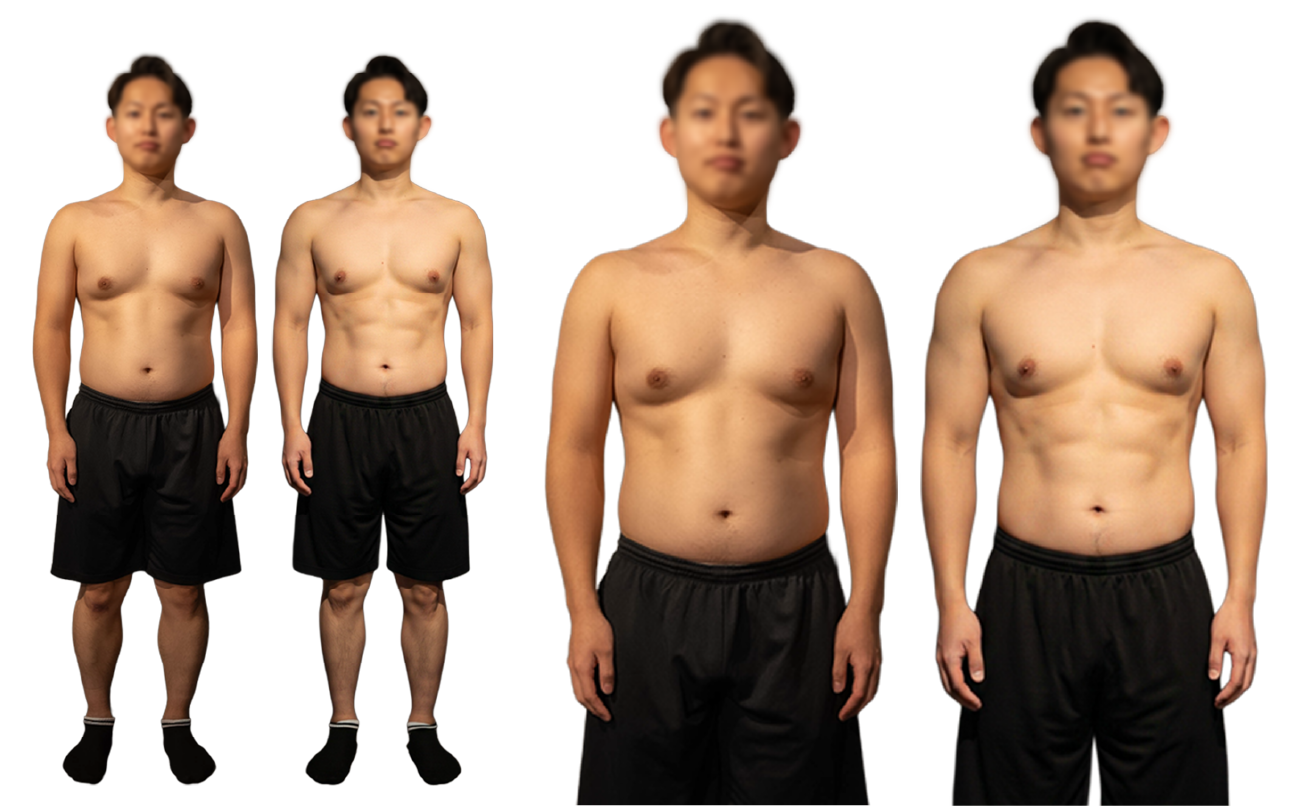 男性・ダイエット 4ヶ月コース のビフォーアフター写真（全身・上半身）